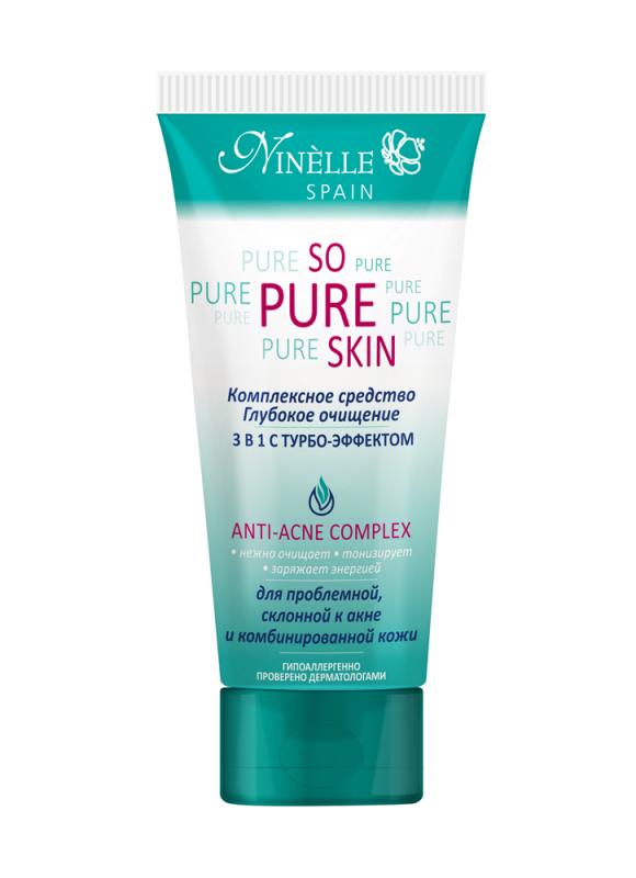 Комплексное средство глубокое очищение 3 в 1 с турбо-эффектом So Pure Skin 100 мл Комплексное средство глубокое очищение 3 в 1 с турбо-эффектом So Pure Skin 100 млГель очищающий<br>Средство, разработанное специально для ухода за проблемной кожей нормализует баланс, регулирует деятельность сальных желез, увлажняет и успокаивает кожу. Уникальный комплекс компонентов быстрого действия в составе борется с акне уже с первого дня применения. 1. Гель для умывания эффективно очищает кожу, предотвращает появление жирного блеска и устраняет загрязнения глубоко в порах. 2. Скраб бережно отшелушивает, очищает поры и устраняет черные точки. 3. Маска успокаивает, матирует кожу и улучшает цвет лица.<br>