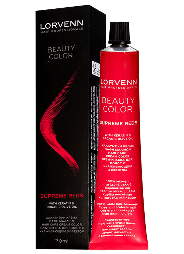 Стойкая крем-краска LORVENN HAIR PROFESSIONALS Beauty Color Supreme Reds тон 7.45 Блонд медный махагон 7.45 7.45 -Блонд медный махагон